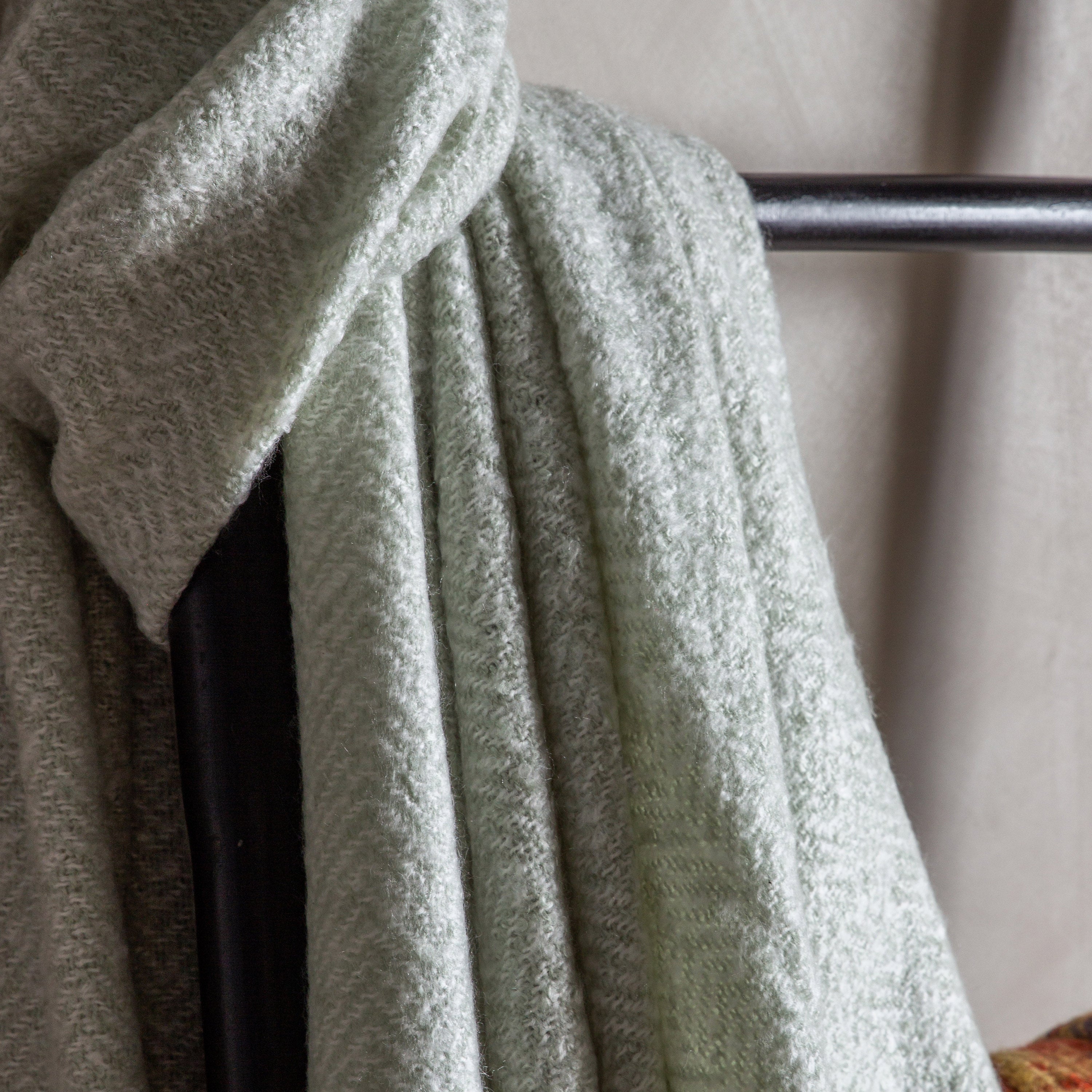 Herringbone Faux Mohair Throw Sage Green